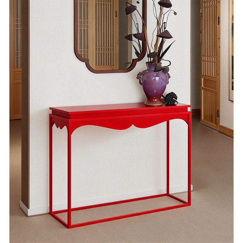 Élégante console décorative en métal à jupe festonnée à profil mince pour le salon de thé, 30.3" H x 31.5" W x 11.8" D, Rouge