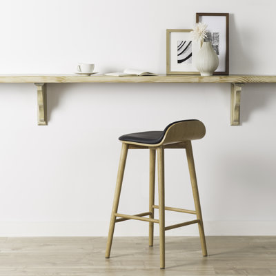 Notello 26'' Seat Height Counter Stool - Solid Wood Frame and Genuine Leather Seat