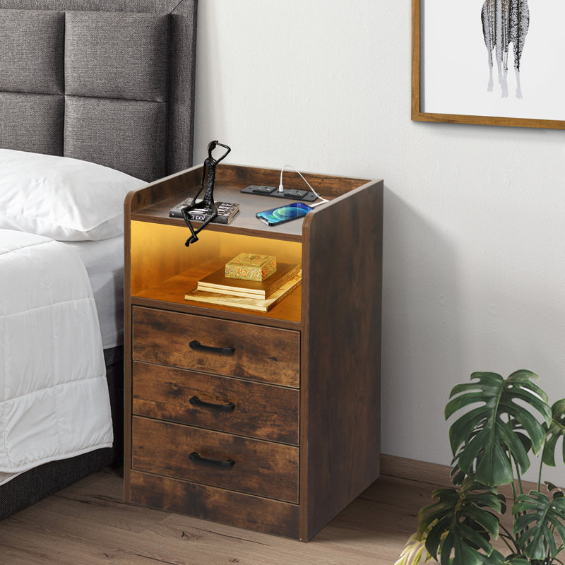 Curtesha 40cm W Manufactured Wood Bedside Table, Brown