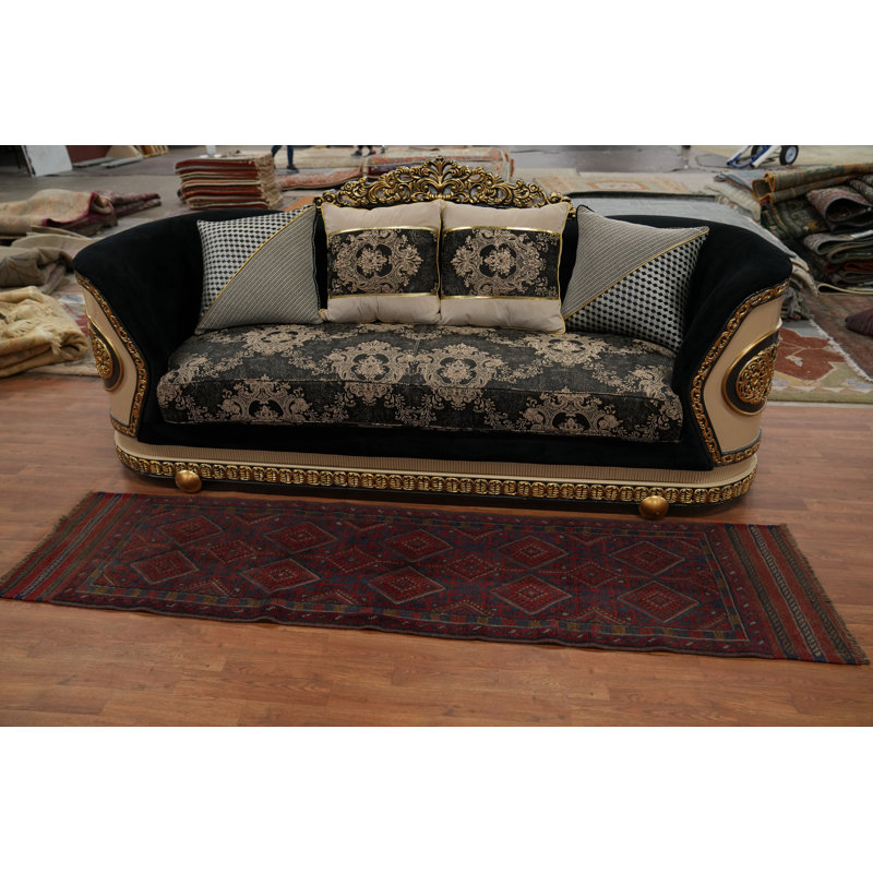 Tapis de couloir afghane géométrique en laine 2x8
