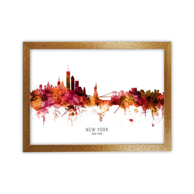 New York Skyline Red City Name by Michael Tompsett - Print