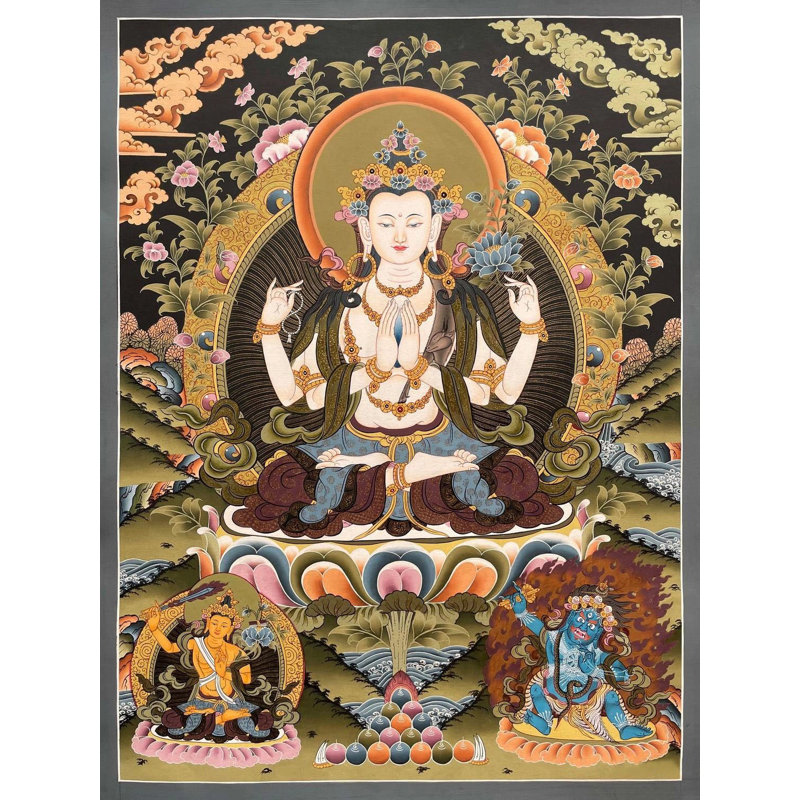 Avalokiteshvara | Chenrezig Thangka (Thangka sans brocart)