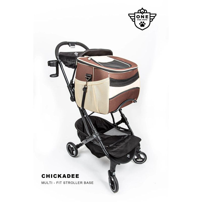 Foldable Black and Beige Pet Stroller with Detachable Carrier