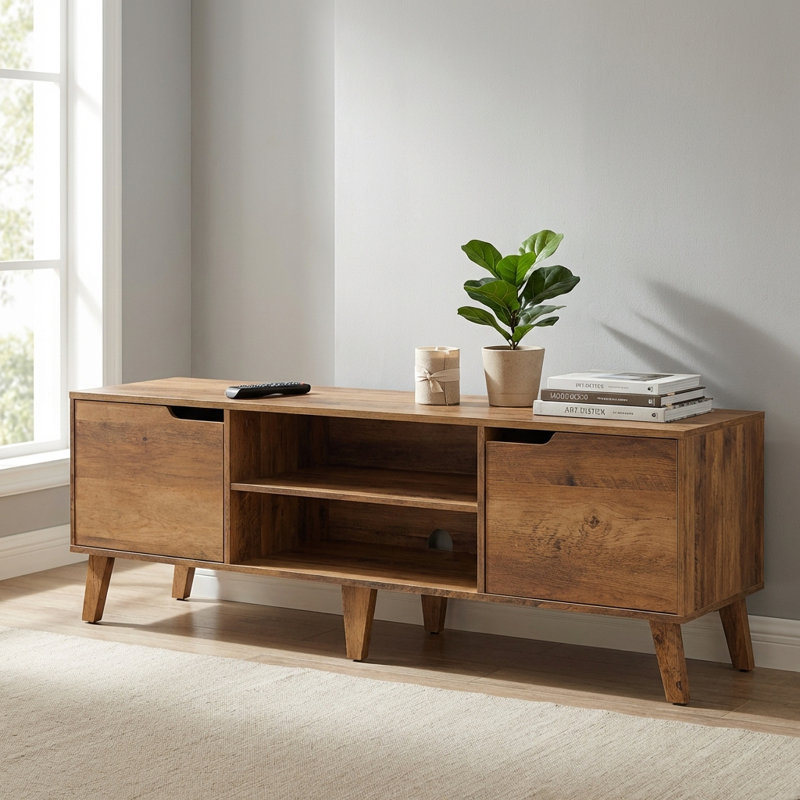 Meuble télé pour téléviseur de 65 po ou moins, Brun miel