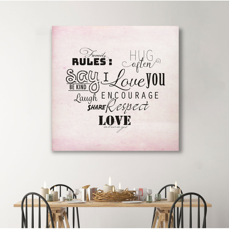 « family rule », art textuel sur toile tendue, H 10 po x l 10 po x P 1,5 po