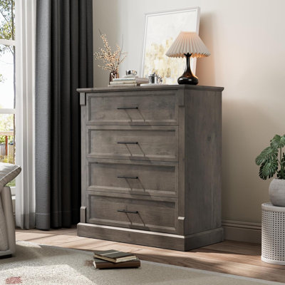 Farmhouse 4-Drawer Tall Dresser for Bedroom, Rustic Wooden Storage Cabinet with Metal Handles