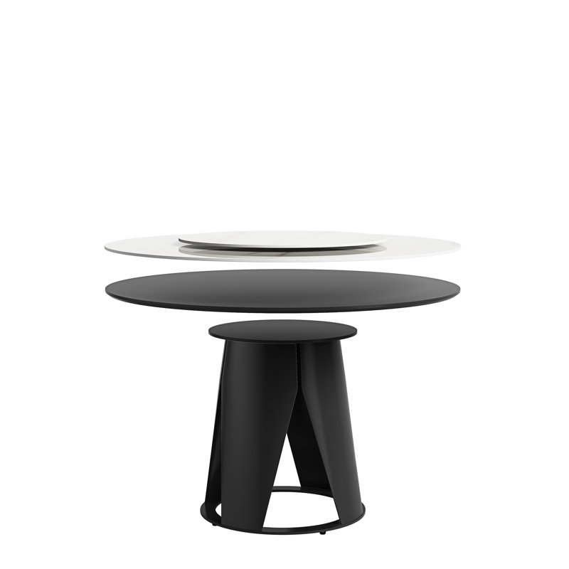 Table moderne 59 po en pierre frittée contemporaine, table ronde 35,4 po, base en métal, blanc pour table à manger moderne avec surface