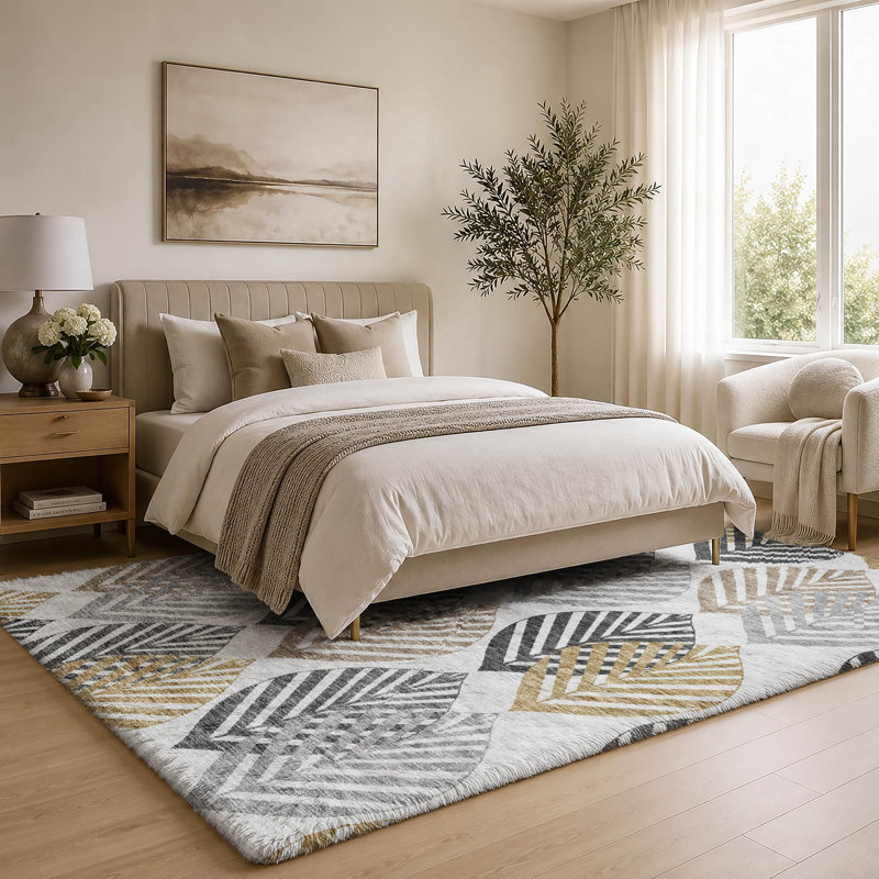 Tapis Dream Shag ADS744 de qualité supérieure, lavable à la machine et à motif floral, Silver, 5 pi x 7 pi 6 po