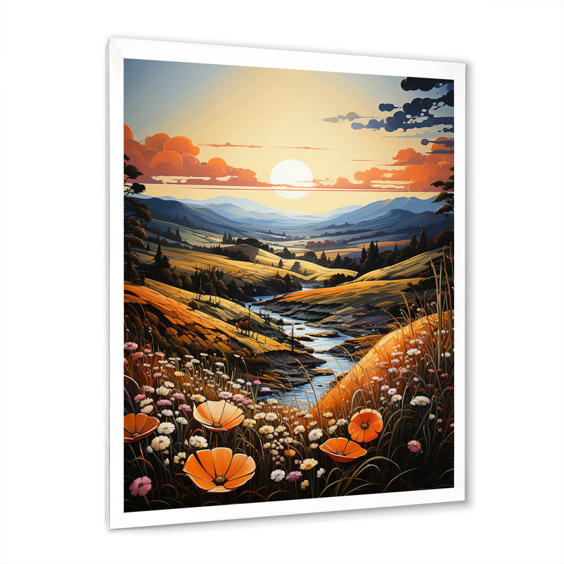 «Meadow Stream At Sunrise I», reproduction sur toile, Cadre simple blanc, H 44 po x l 34 po x P 1,5 po