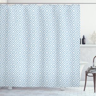 Greek Key Shower Curtain Set + Hooks East Urban Home Color: Baby Blue, Size: 70 H x 69 W