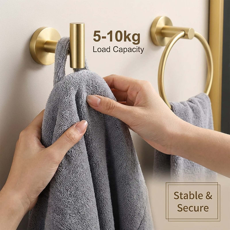 5-Piece Bath Hardware Set Accessories With Towel Bar Towel Hook Toilet Paper Holder And Towel Ring , Brushed Gold