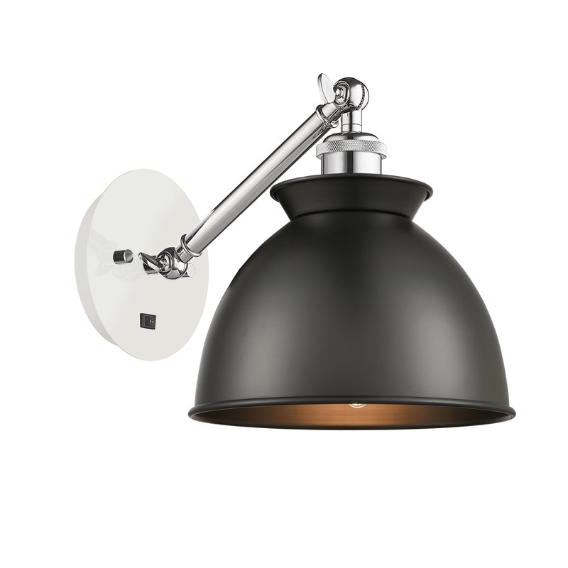 Shauna Armed Sconce, Matte Black, LED, White/Polished Chrome