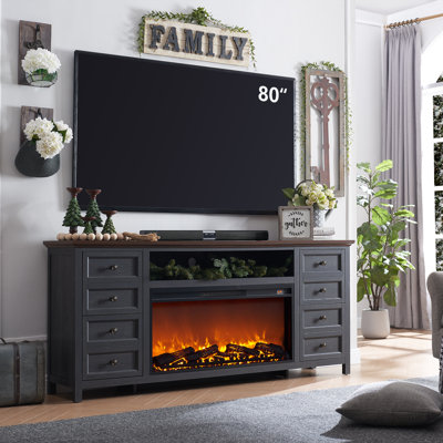 Conogher Farmhouse Fireplace TV Stand with 36" Electric Fireplace for 80 Inch TVs.