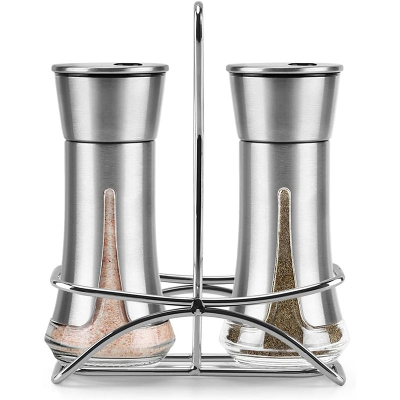 Ensemble de salière et poivrière en verre avec panier réglable