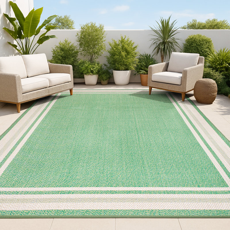 Tapis intérieur / extérieur vert / crème James, Rectangle 7 pi 10 po x 10 pi