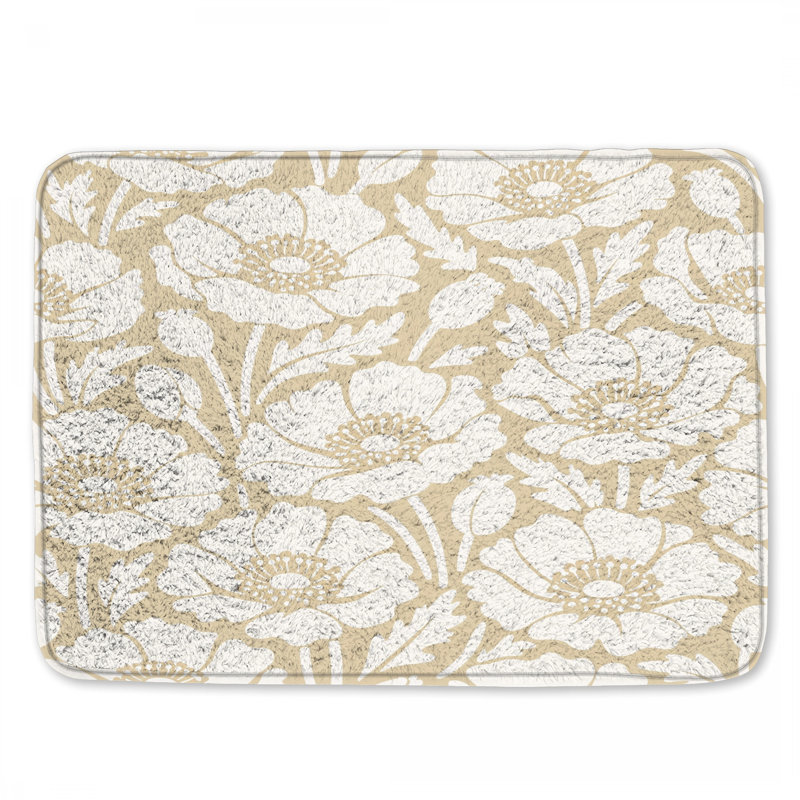 Tapis de bain blanc à motif de coquelicots beige, 34in W x 21in L