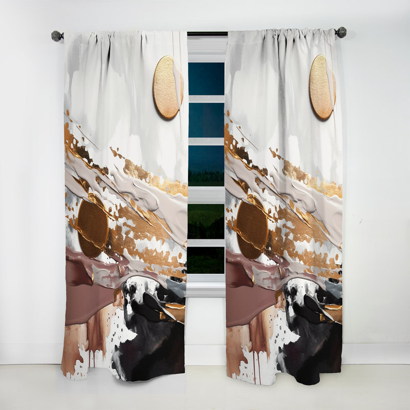Derica - Gold Metallic Lines Depths - Abstract Marble Curtain - Velvet Room Darkening - 1 panel, 52" W x 90" L