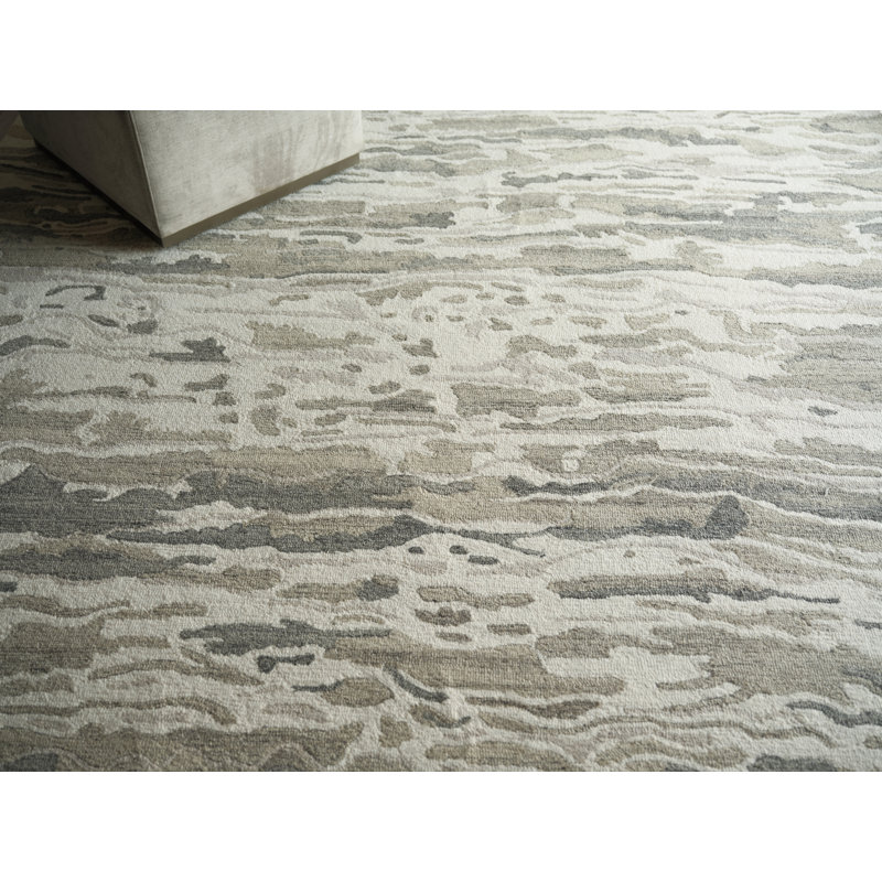 Cortero Hand Tufted Wool Abstract Area Rug, Rectangle 10' x 14', Gray/Ivory