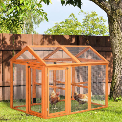 Grand poulailler, enclos extérieur en bois léger 4,6 pi x 2,8 pi, orange - pour 1 à 3 poules, poulailler lumineux