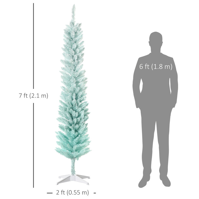 Arbre de Noël artificiel mince, arbre de Noël au crayon, bleu dégradé