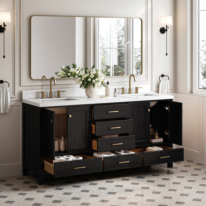 Meuble-lavabo double 72,25 po avec plateau Grevera, Chêne noir