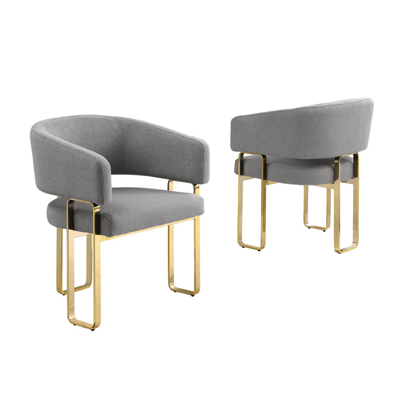 Chaises d'appoint en tissu Teddy avec base à trois pieds chromée, Gris, Doré