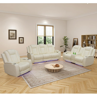 3-Piece Vegan Leather Power Reclining Living Room Sofa Set by Red Barrel Studio