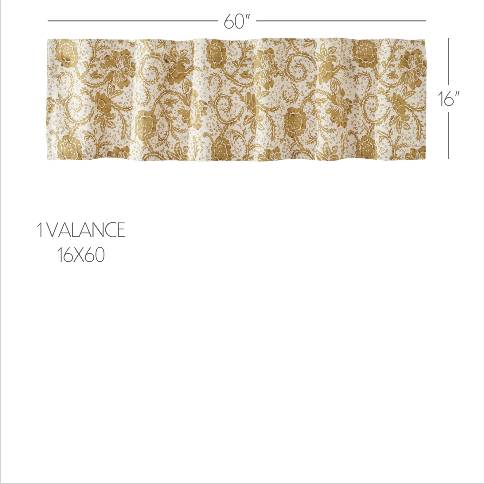 Gold Floral Window Valance, 16" H x 60" W