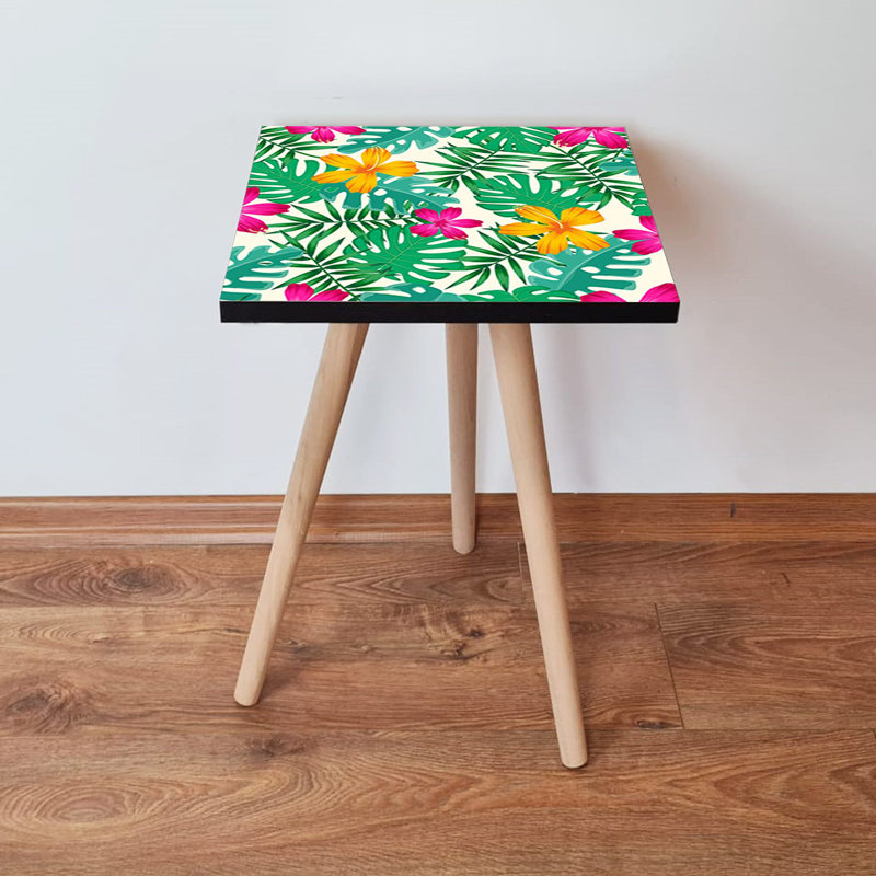 Modern Side Table with Beech Wood Legs, 13.8 x 16.5 x 13.8 inches | 100% MDF, Thickness: 0.7 inches | Vibrant Green, Yellow, Fuchsia, and White Colors | Perfect for Living Room or Bedroom, Stylish and Functional Design