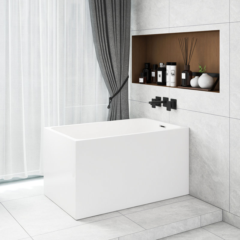 47-Inch Gloss White Acrylic Rectangle Freestanding Bathtub With  Pedestal, Equipped With Chrome Overflow And Pop-Up Drain
