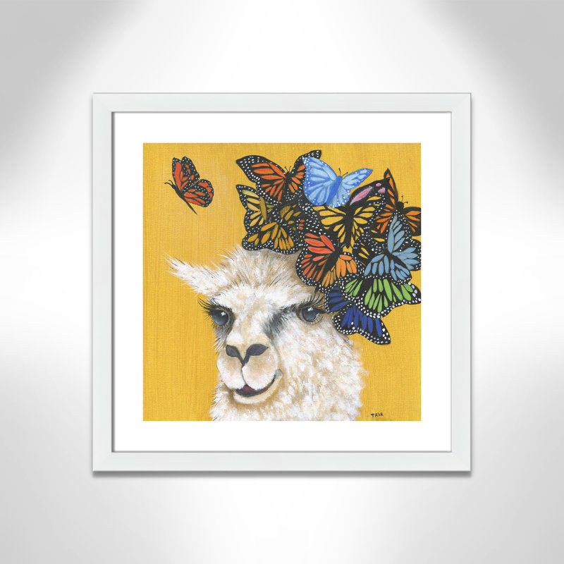 Art sur toile llama, H 24,5 po x l 24,5 po x P 0,625 po, Cadre blanc