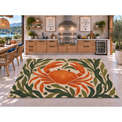 Tapis d'extérieur 5' x 7' à motifs de feuilles de crabe orange, en PVC épais, imperméable et résistant, à boucles enroulées, idéal pour terrasse, patio, balcon, entrée, VR et autres espaces extérieurs.