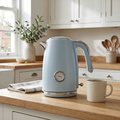 Electric Kettle Quick Heating, Hot Tea Water Boiler With Thermometer 1.7L Stainless Steel Cordless LED Indicator 1500W, Auto Shut-Off & Boil Dry Protection, Easy To Clean