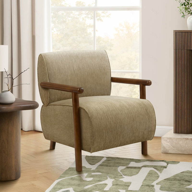 Accent Chair, 31"h, Upholstered, Living Room, Bedroom, Fabric, Solid Wood, Polyester-Light Brown