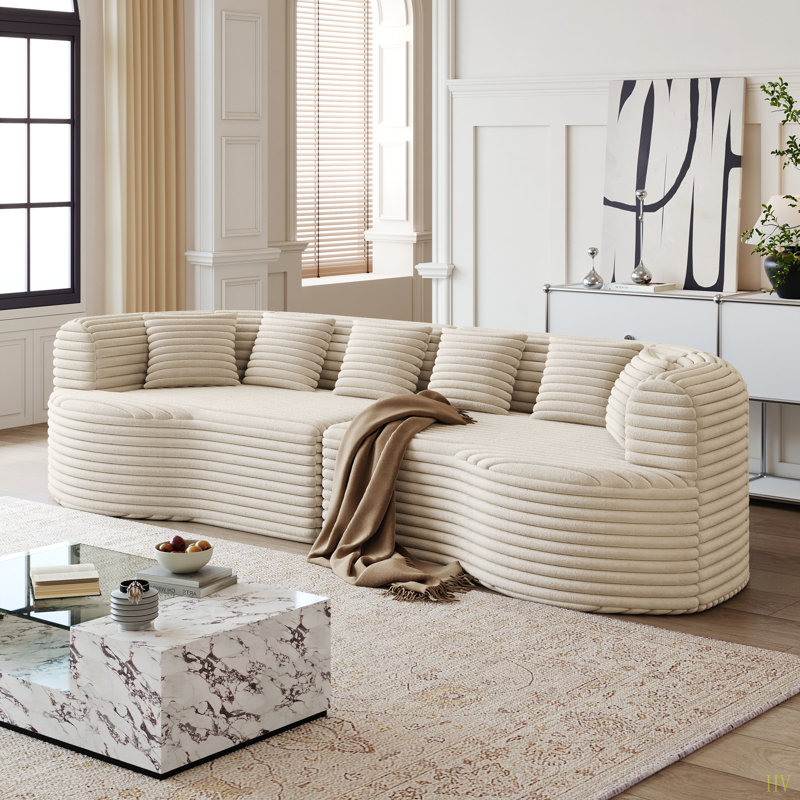 Canapé modulaire incurvé surdimensionné, 106,3 pouces, canapé moderne sans os avec 6 coussins en velours côtelé luxueux avec siège profond