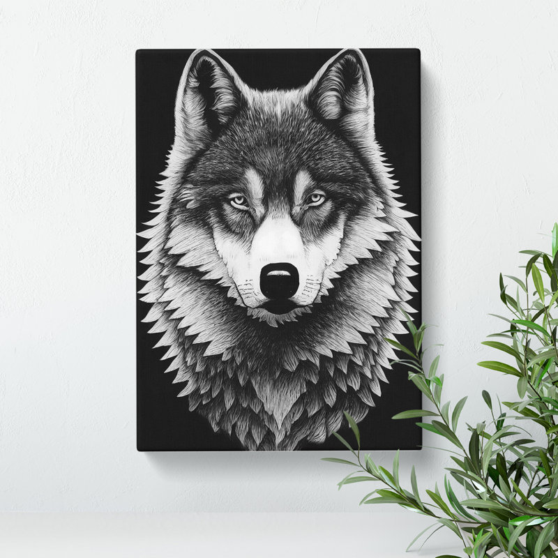 Monochrome Wolf No.3 - Wrapped Canvas, 50cm H x 35cm W x 3cm D