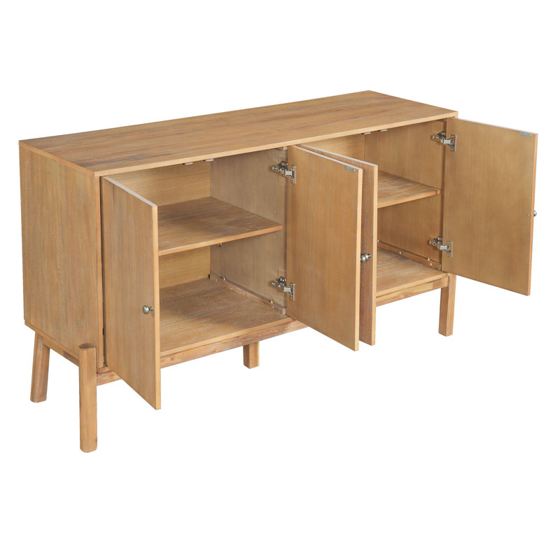Elias 56.8'' Wide Mid-Century Modern 4-Door Sideboard Buffet Cabinet, Natural