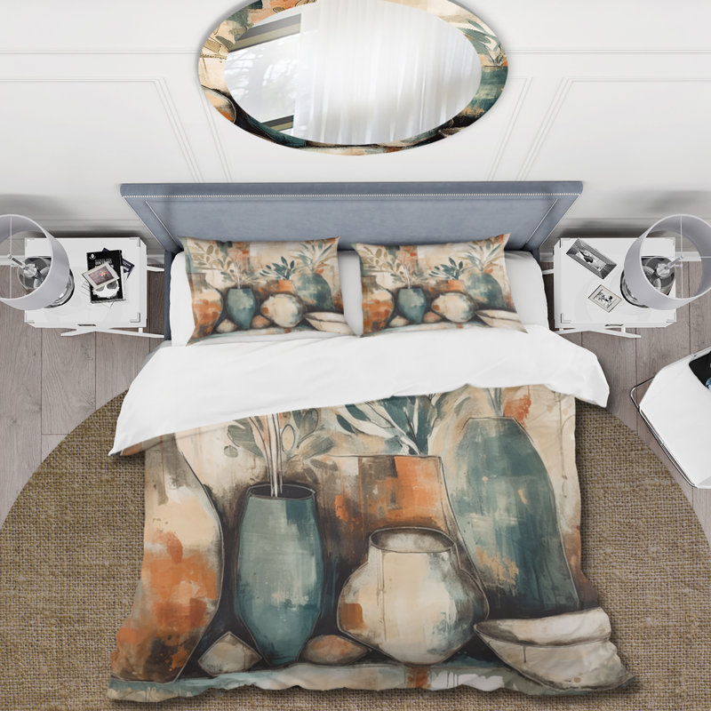 Ensemble de housse de couette en microfibre / polyester orange et vert, Housse de couette pour très grand lit et 2 très