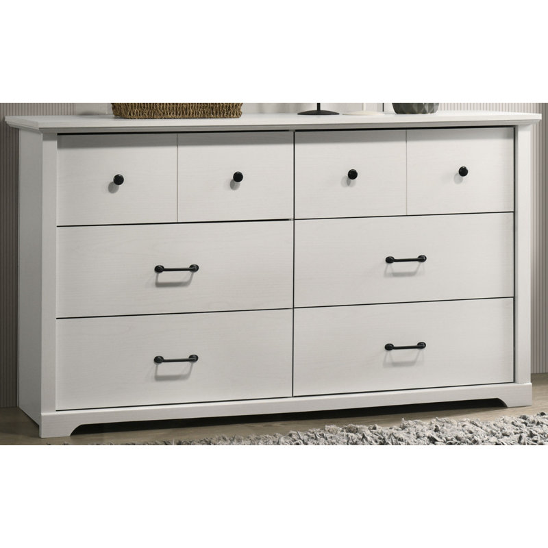Commode blanche à 6 tiroirs avec poignées noires Elara, Blanc