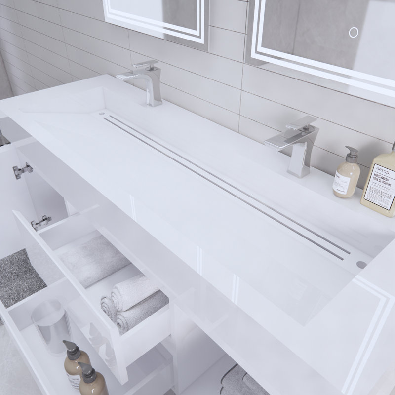 Babajide Bathroom Vanity with Acrylic Top, High Gloss White