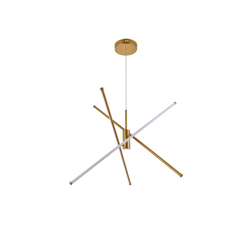 Lustre linéaire moderne de style Spoutnik à 3 lumières Hulse, Doré, H 12,5 po x l 43,5 po x P 43,5 po
