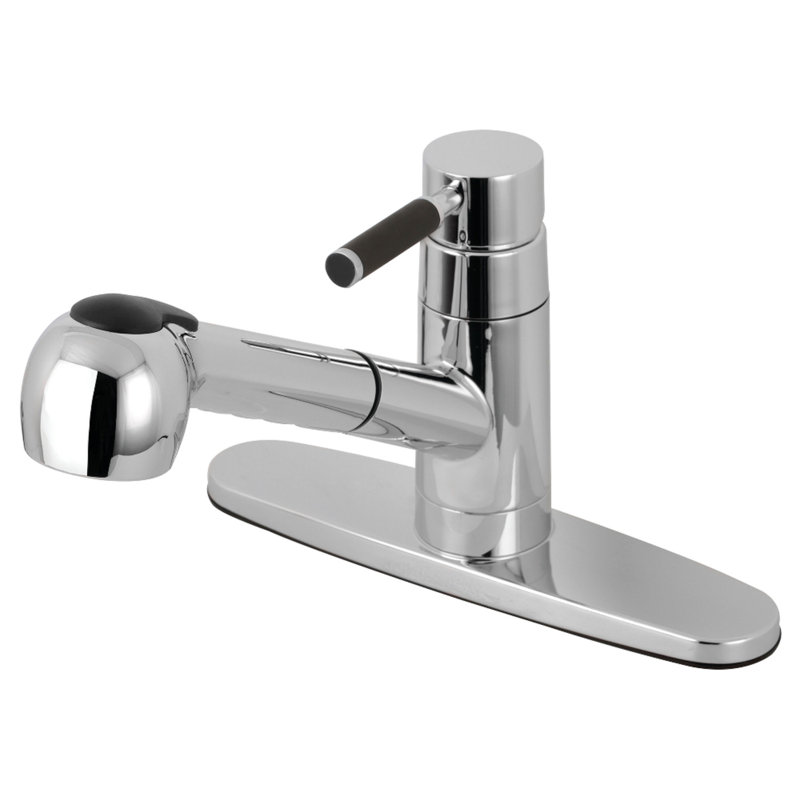 Kingston Brass Kaiser Single-Handle 1-or-3 Hole Deck Mount Pull-Out Sprayer Kitchen Faucet, Polished Chrome