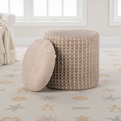 Elegant Tan 16" Round Storage Ottoman with Hidden Compartment
