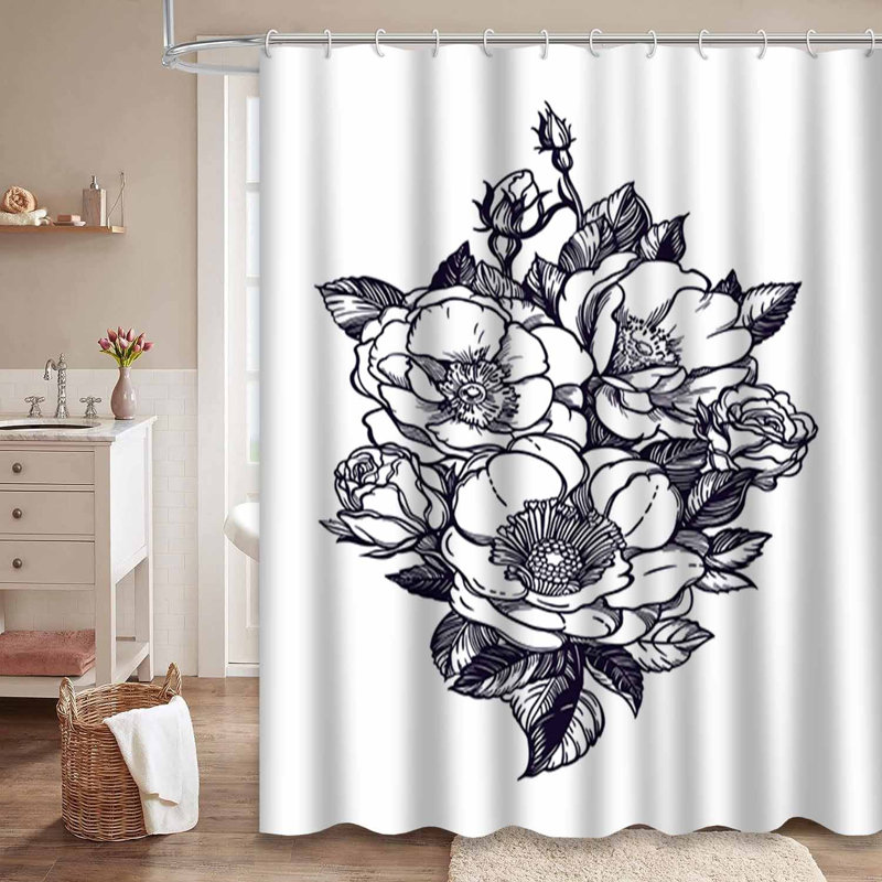 Rideau de douche imperméable à motif floral rétro avec 12 crochets, L 72 po x l 84 po