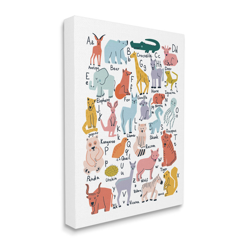 Tableaux alphabétiques variés, animaux, nature, peinture sur toile, H 30 po x l 24 po x P 1,5 po, Toile tendue