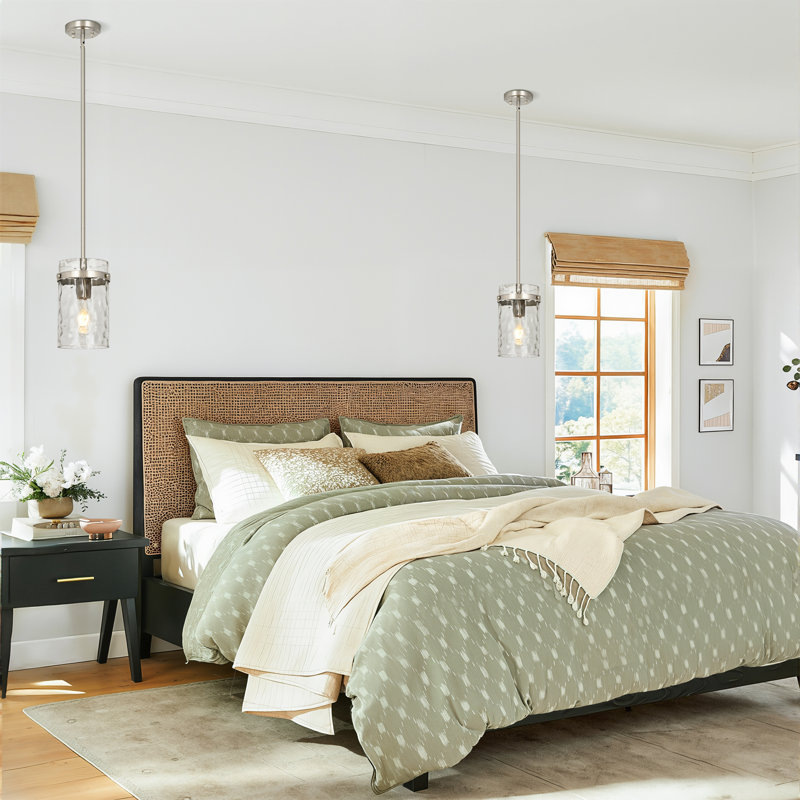 1-Light 5.1"W Medium Glass Pendant Light for Over Sink, Brushed Nickel, Clear