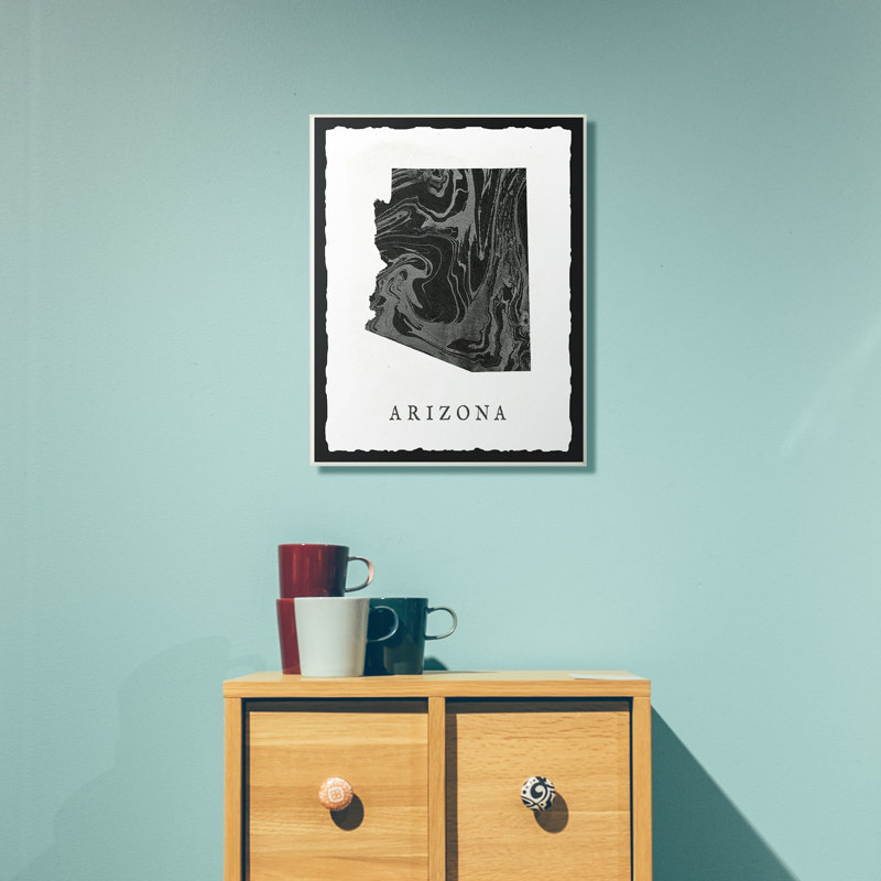 «Marbleed paper Arizona State Silhouette», impression, Plaque murale, H 15 po x l 10 po x P 0,5 po