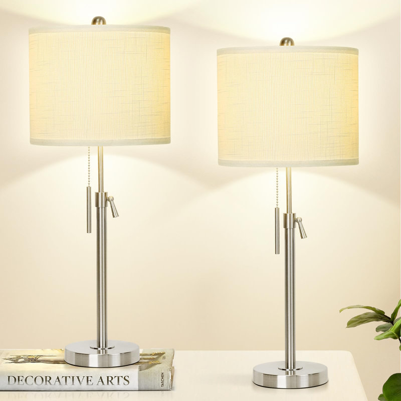 Ensemble de 2 lampes de table réglables à hauteur réglable, 3 ampoules à DEL à intensité variable, avec abat-jour en tissu