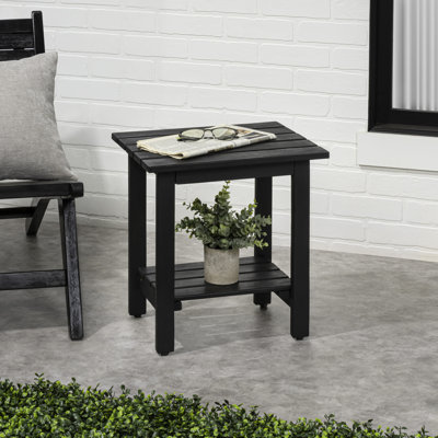 Kellie 16" Modern Black Acacia Wood Outdoor Side Table, 2-Tier Slatted Rectangular Weather-Resistant Patio End Table for Garden
