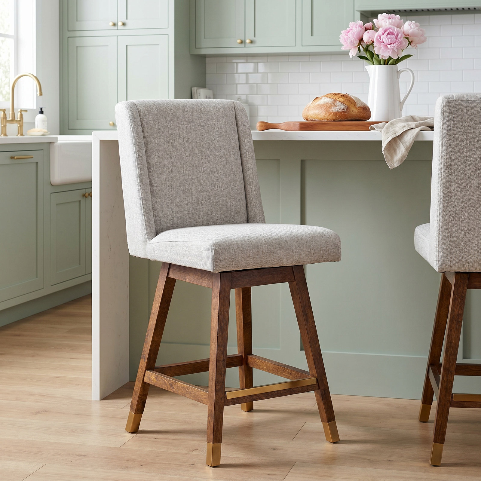 Chenowith Swivel Bar and Counter Stool, Counter Stool (26” Seat Height), Brown, Beige Performance
